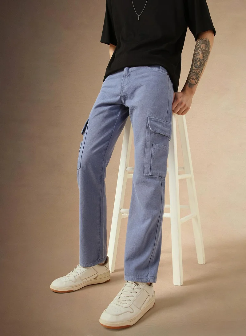 Dennis Lingo Men's Navyblue 100% Cotton Solid Full Length Relaxed Fit Jeans