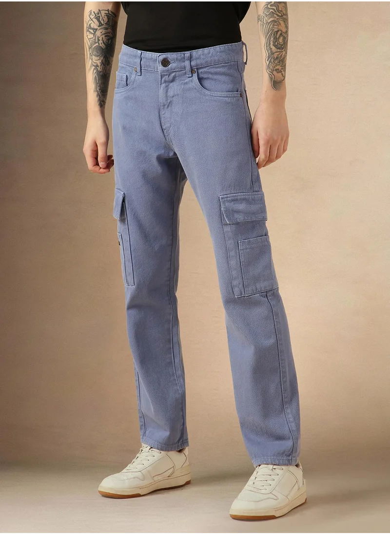 Dennis Lingo Men's Navyblue 100% Cotton Solid Full Length Relaxed Fit Jeans