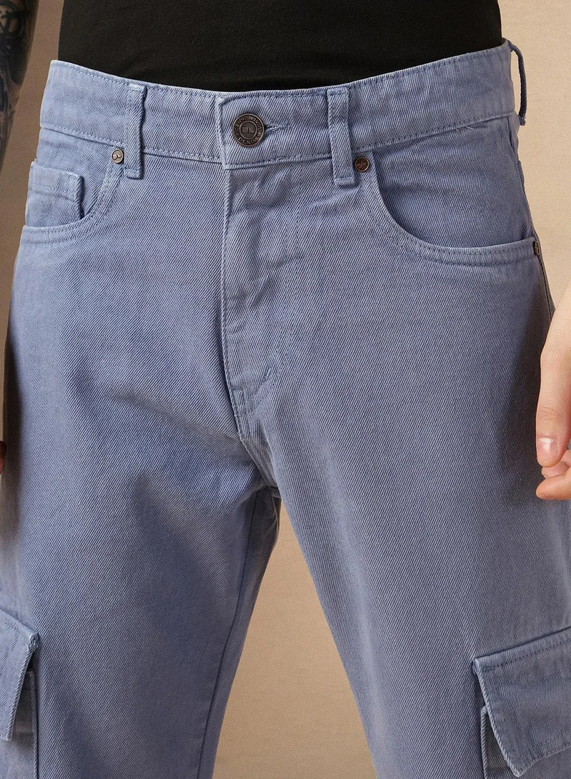 Dennis Lingo Men's Navyblue 100% Cotton Solid Full Length Relaxed Fit Jeans