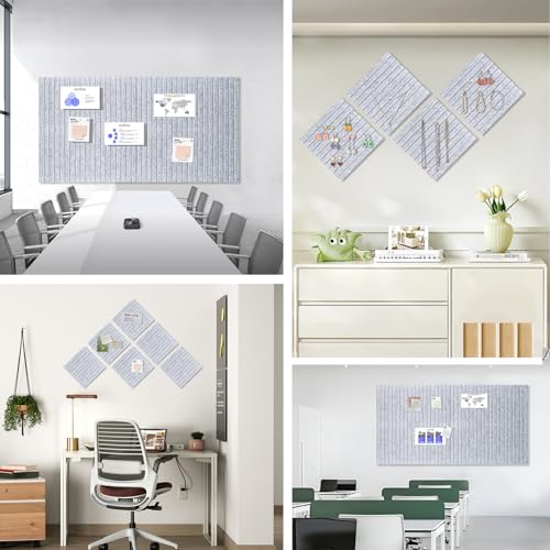 AkuDecor Large Cork Board for Office, 8 Pack Felt Wall Tiles with Slat Wall Paneling and Safe Removable Adhesive Tabs, Felt Bulletin Board Pin Board Cork Boards for Walls - Gray Marble - Image 5
