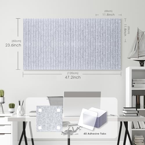 AkuDecor Large Cork Board for Office, 8 Pack Felt Wall Tiles with Slat Wall Paneling and Safe Removable Adhesive Tabs, Felt Bulletin Board Pin Board Cork Boards for Walls - Gray Marble - Image 3
