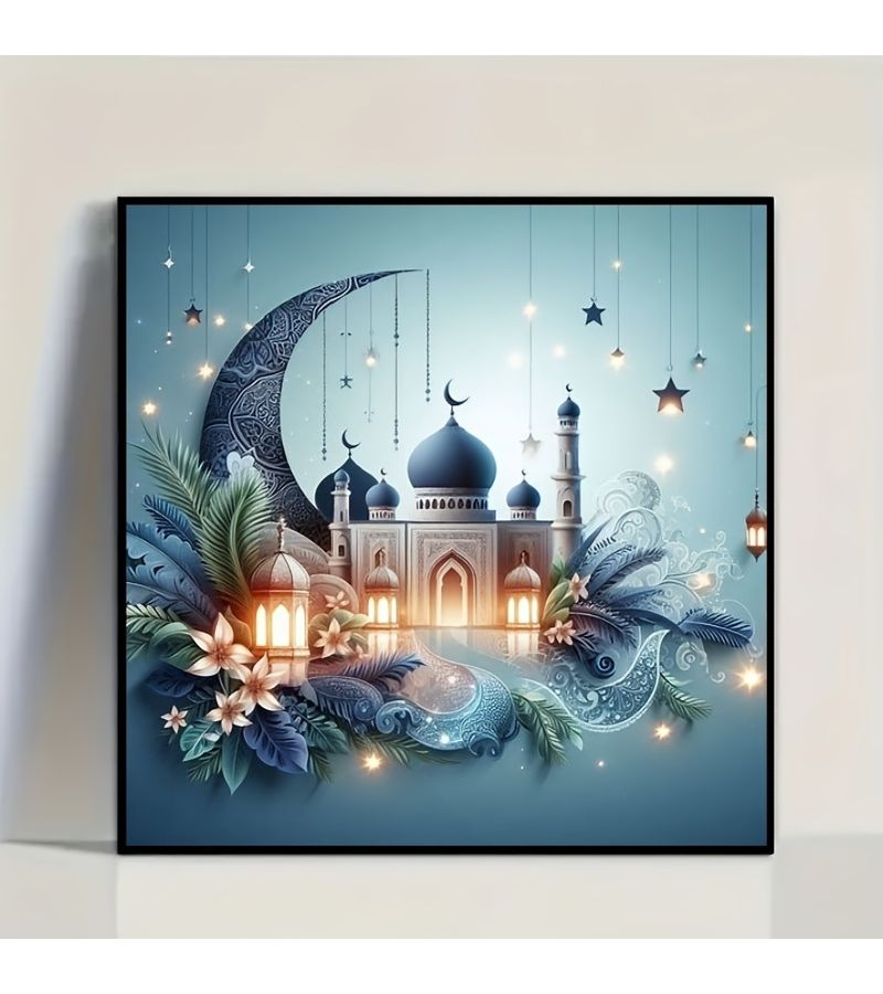 40x40 سم قماش دائري للوحة الماسية تصور الجنة الإسلامية تحت ضوء القمر، ديكور جدران ديني للمنزل - Image 2