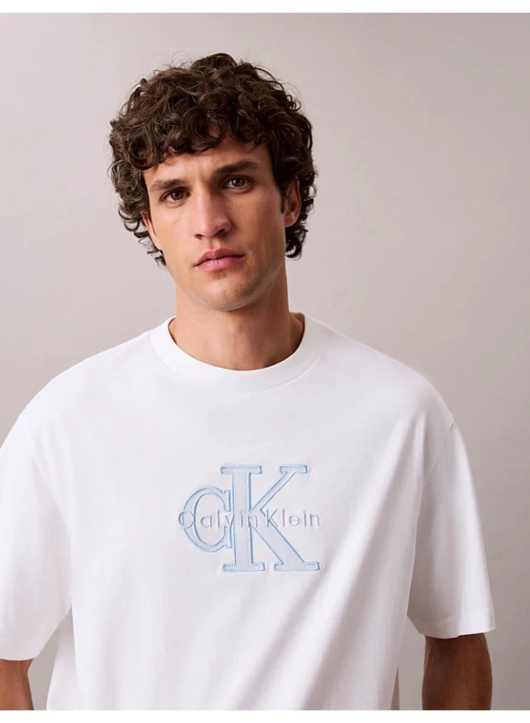Calvin Klein Jeans Bright White Relaxed Logo Appliqué T-Shirt for Men | Best Price UAE