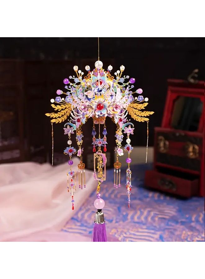 3D Metal Phoenix Crown Puzzle With Beads And Tassels Blue And Golden Birthday Christmas Gift - Image 4