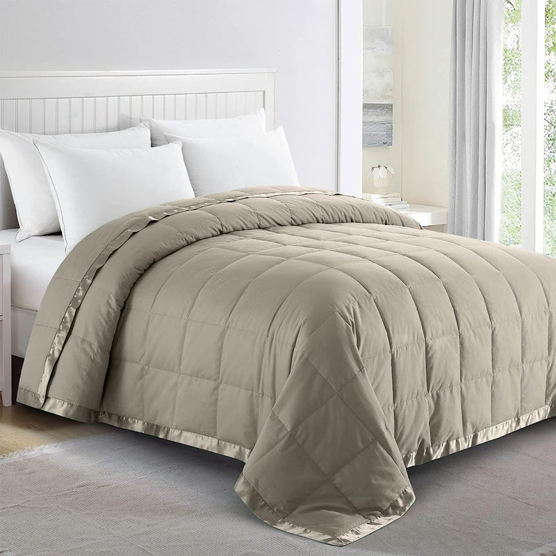 puredown Blankets Queen Size - Soft Lightweight Down Blanket for All Seasons  Cozy Warm Luxury Bed Blanket with Satin Trim  Cotton Cover  Khaki (90""X90"") - Image 3