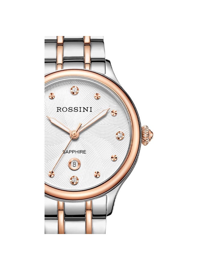 ROSSINI Women'S Watch, Ladies' Watch Birthday Gift, Waterproof Calendar Quartz Watch, White Dial Steel Strap 516734 - Image 3