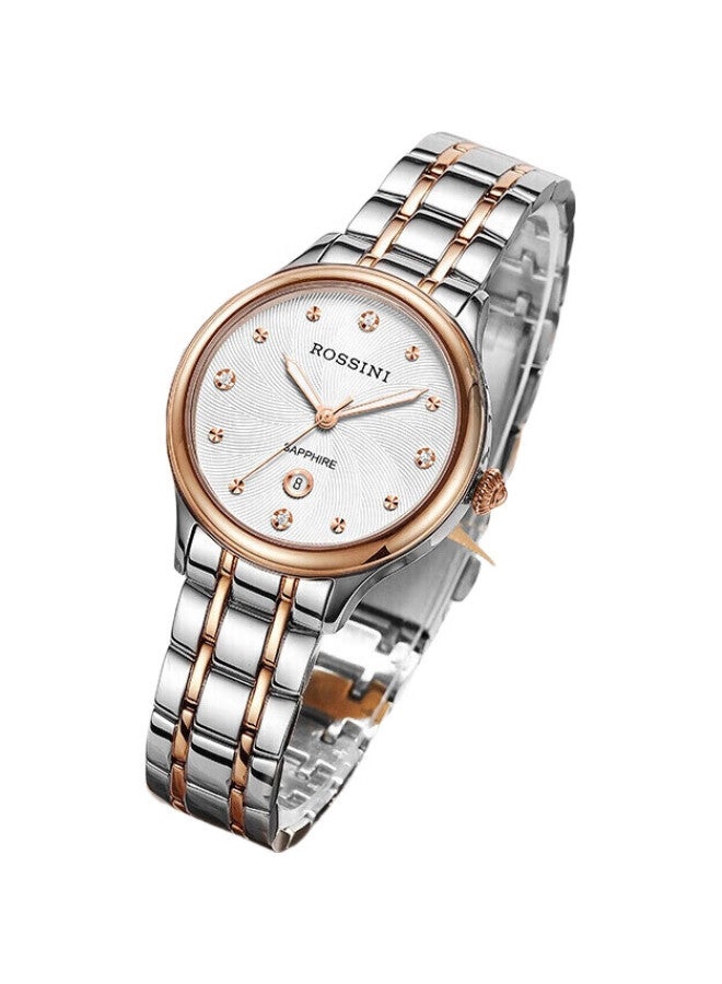 ROSSINI Women'S Watch, Ladies' Watch Birthday Gift, Waterproof Calendar Quartz Watch, White Dial Steel Strap 516734 - Image 1