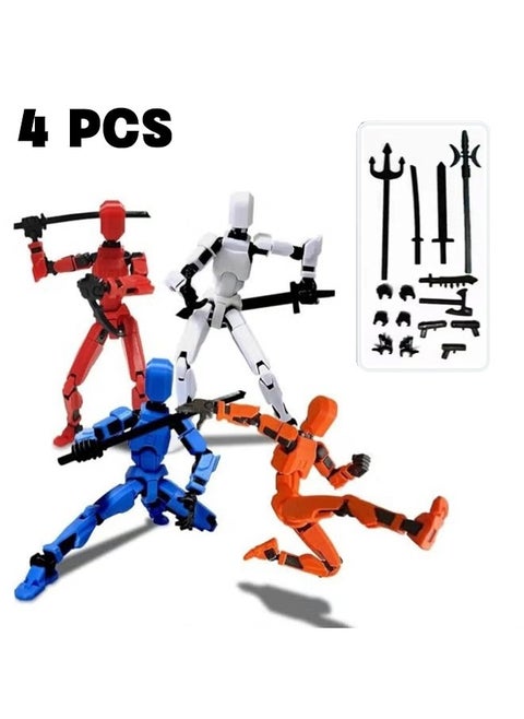 4 Sets T13 Action Figure, 3D Printed Titan 13 Multi-Jointed Movable Robot, Full Body Mechanical Doll Dummy Action Figures for Creative Gifts and Toy Collection (4 Colors)
