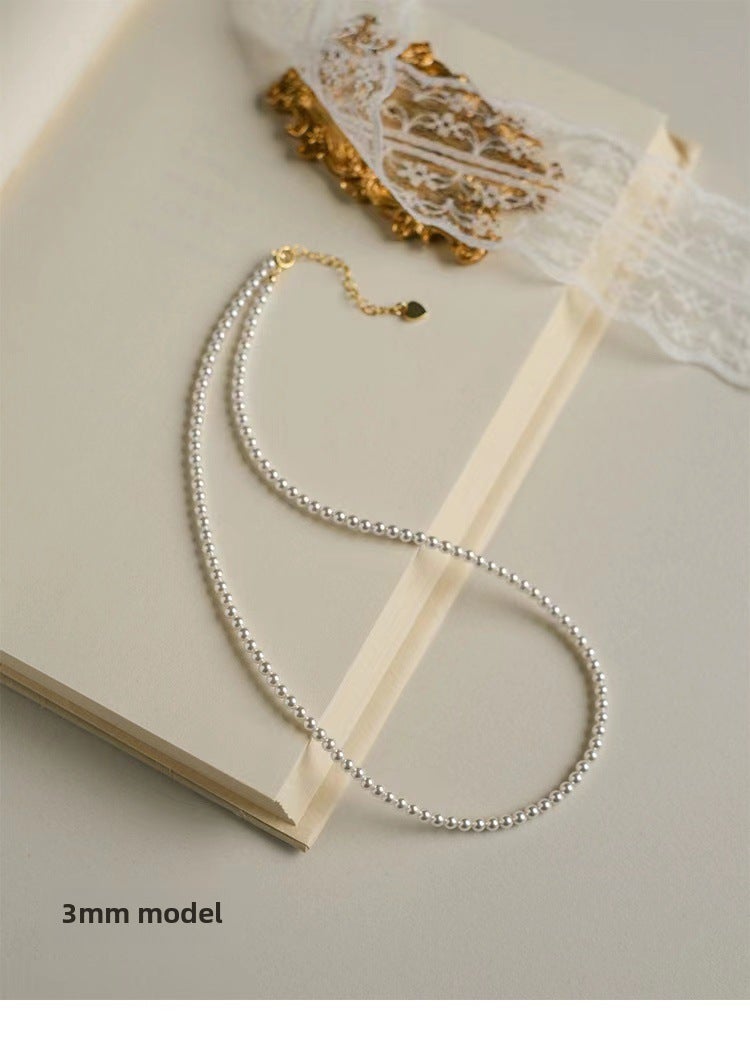 2mm Round Mini Pearl Necklace Elegant Simple Clasp 3mm conventional necklace 38+5cm