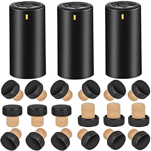 BGMAXimum PVC heat shrink capsules 40 count matte black and 40 Pcs bottle seal cork, wine shrink wrap sleeves caps tops wine bottle corks capsules for making cellars and home use - Image 1