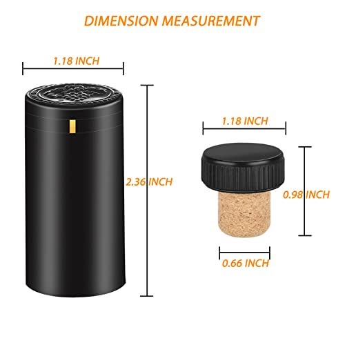 BGMAXimum PVC heat shrink capsules 40 count matte black and 40 Pcs bottle seal cork, wine shrink wrap sleeves caps tops wine bottle corks capsules for making cellars and home use - Image 2