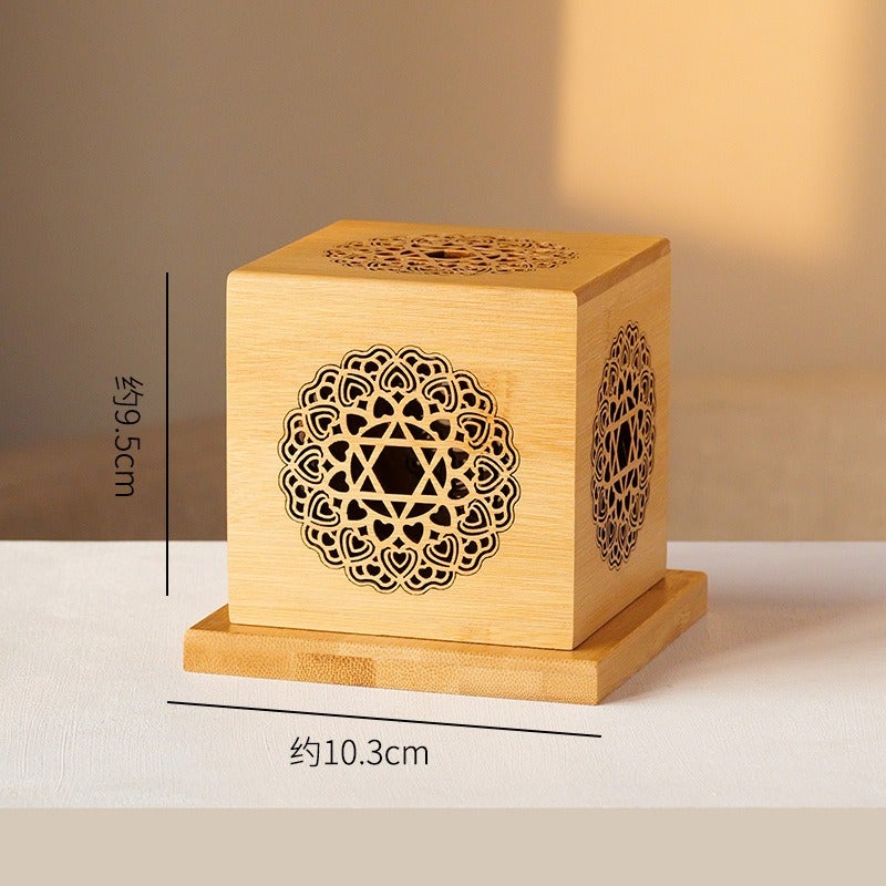 Crystal Demagnetizing Sacred Wood Burner, Tower Incense Holder, White Sage Purification Box, Bamboo Geometric Container