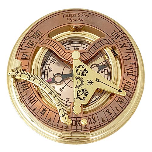 Brass Nautical - Antique Brass & Copper Sundial Compass, Sundial Clock in Box Gift Sun Clock Ship Replica Watch - Image 2