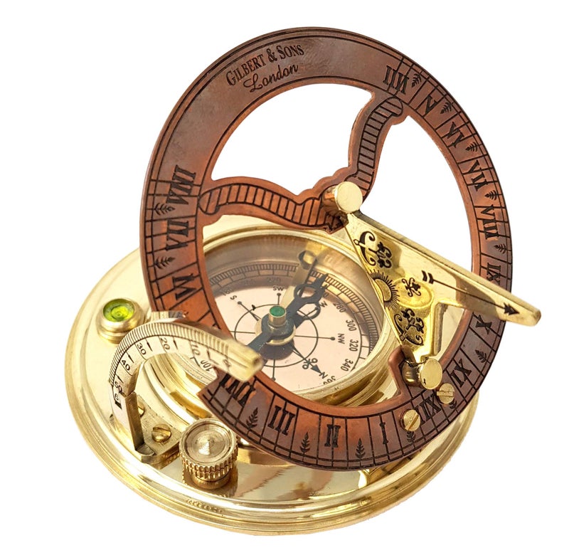Brass Nautical - Antique Brass & Copper Sundial Compass, Sundial Clock in Box Gift Sun Clock Ship Replica Watch - Image 5