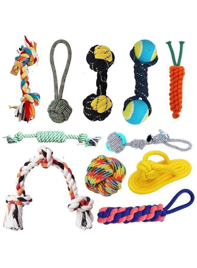 Generic Dog Chew Rope Kit 11 Ropes For Small To Medium Dog (2Knot + 3Knot + Half Round + Dumbell + Tennis + Carrot + Corn + Cotton Ball + Slipper + Handle + Twisted Rope)  - Image 1