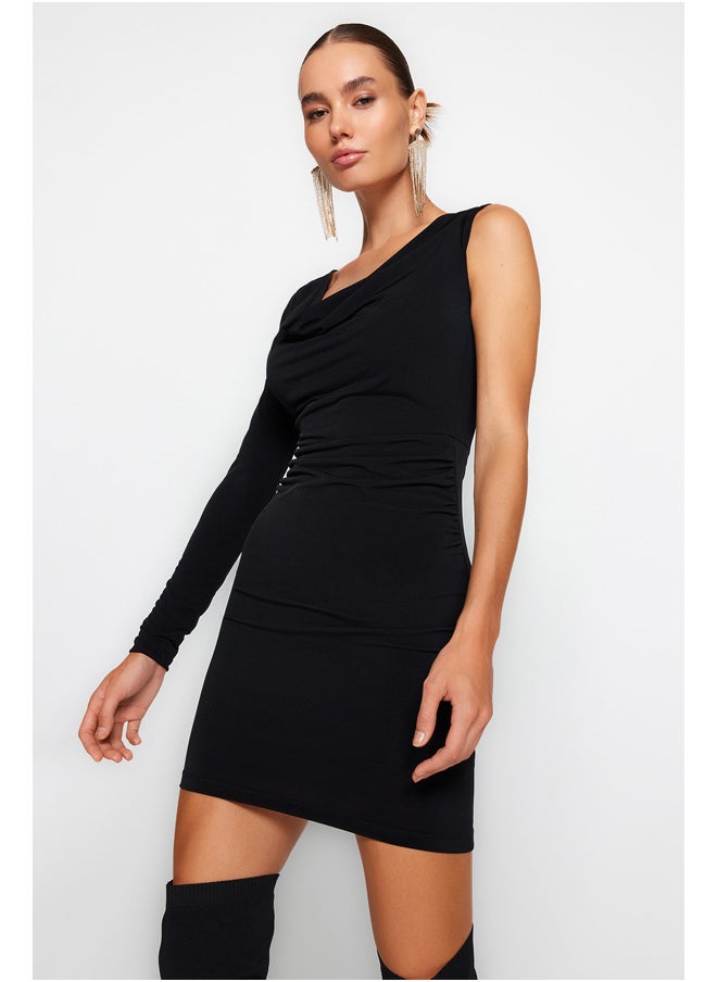 trendyol - Black Evening Dress with Collared Collar TPRAW24EL00075 - Image 1