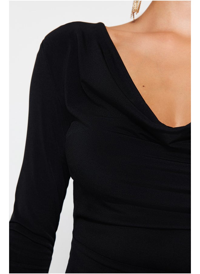 trendyol - Black Evening Dress with Collared Collar TPRAW24EL00075 - Image 1