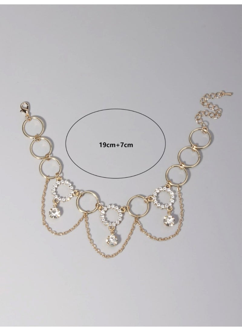 ڤيا خلخال متعدد الطبقات بتفاصيل راين لامعة تمنح القدم لمسة أنثوية راقية بلمعان هادئ. - Image 3