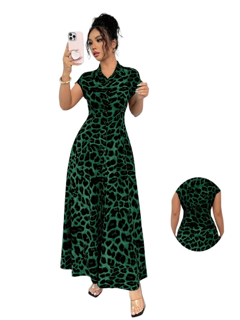 Western Spring\u002FSummer New Random Print Random Trim Vacation Style Elegant Casual Shirt Dress Long Dress - Image 1