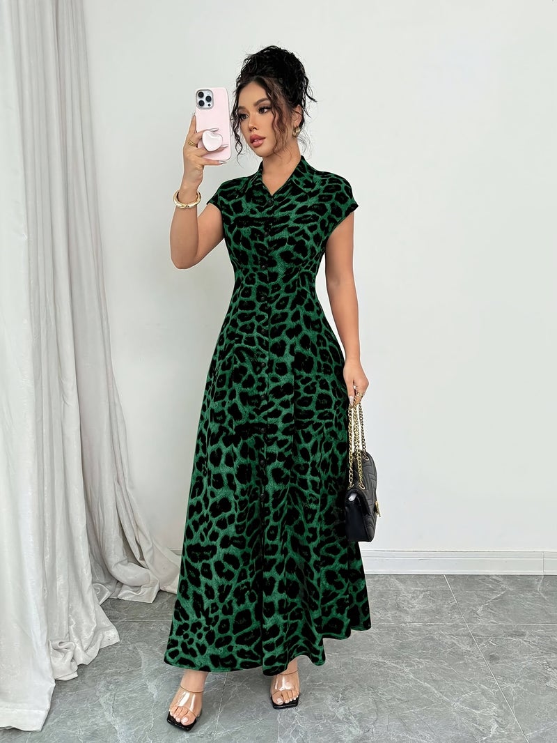 Western Spring\u002FSummer New Random Print Random Trim Vacation Style Elegant Casual Shirt Dress Long Dress - Image 2