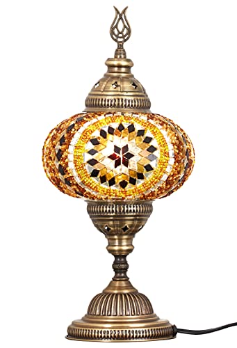 DEMMEX 7 Large Globe Turkish Moroccan Mosaic Table Lamp Handcrafted TiffanyStyle Colorful Glass Bedside Desk Table Light Artisan Decor for Living Room or Bedroom 14 H AmberBrown - Image 3