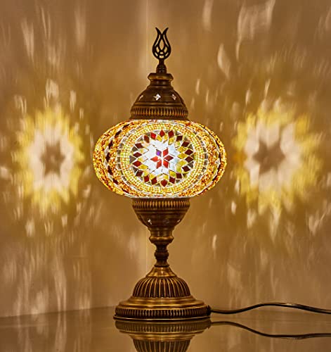 DEMMEX 7 Large Globe Turkish Moroccan Mosaic Table Lamp Handcrafted TiffanyStyle Colorful Glass Bedside Desk Table Light Artisan Decor for Living Room or Bedroom 14 H AmberBrown - Image 1