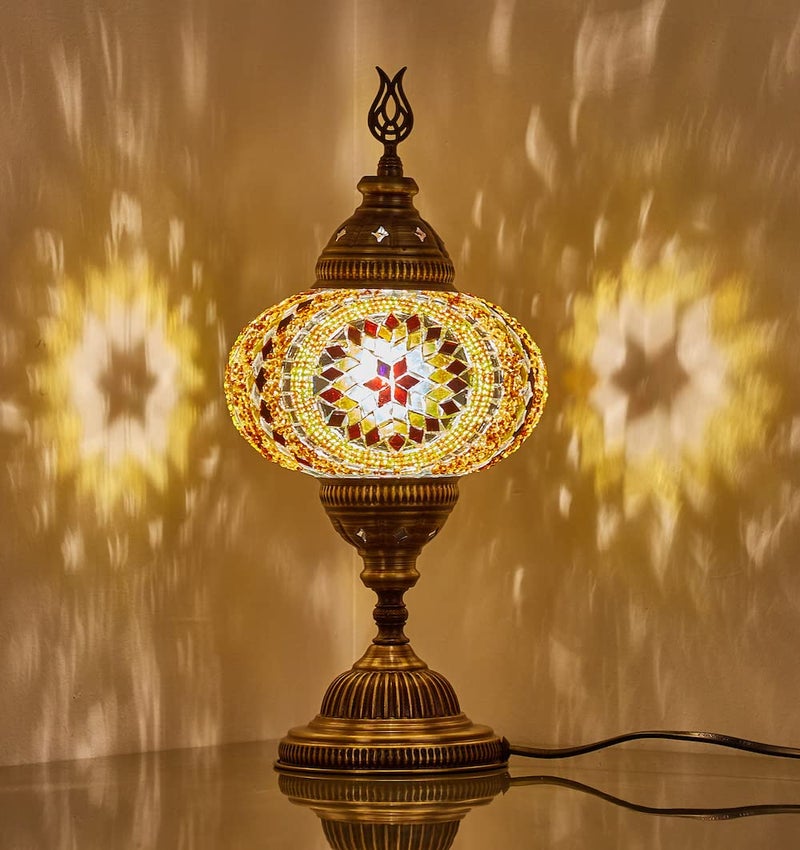 DEMMEX 7 Large Globe Turkish Moroccan Mosaic Table Lamp Handcrafted TiffanyStyle Colorful Glass Bedside Desk Table Light Artisan Decor for Living Room or Bedroom 14 H AmberBrown - Image 2