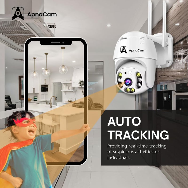 ApnaCam WiFi Smart Outdoor 355 PTZ Camera with Live Monitoring TwoWay Audio Motion Detection Alarm SD Card Recording Cloud Storage FullColor Night Vision Camera IP66 All Weather Proof - Image 4