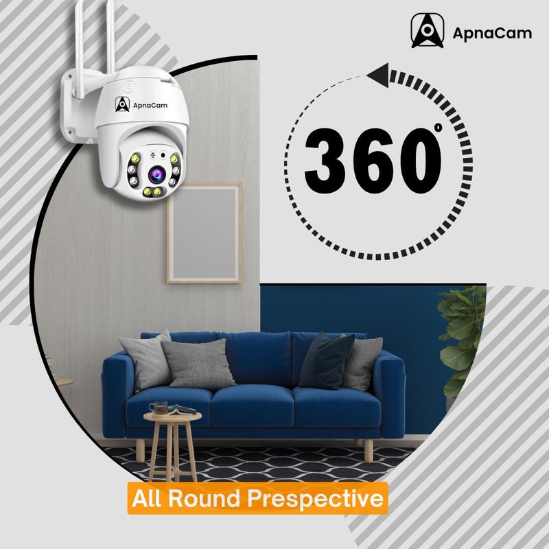 ApnaCam WiFi Smart Outdoor 355 PTZ Camera with Live Monitoring TwoWay Audio Motion Detection Alarm SD Card Recording Cloud Storage FullColor Night Vision Camera IP66 All Weather Proof - Image 2