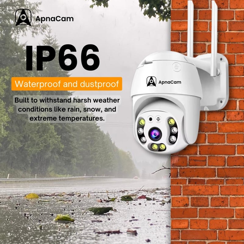 ApnaCam WiFi Smart Outdoor 355 PTZ Camera with Live Monitoring TwoWay Audio Motion Detection Alarm SD Card Recording Cloud Storage FullColor Night Vision Camera IP66 All Weather Proof - Image 5