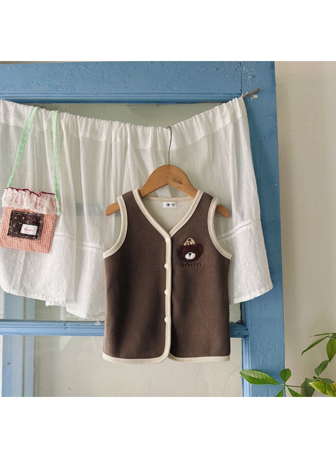 Children's Sheep Wool Vest Autumn And Winter New Style Boys And Girls Medium And Large Kidsren's Waistcoat Warm Vest Family Vest