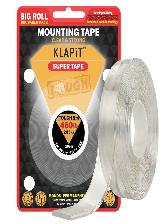 KLAPiT SUPER TAPE Tough 5 Meter Extreme Use Mounting Double Sided Heavy Duty Clear Waterproof for Outdoor, Rough Surface Holds 205Kg - Image 1