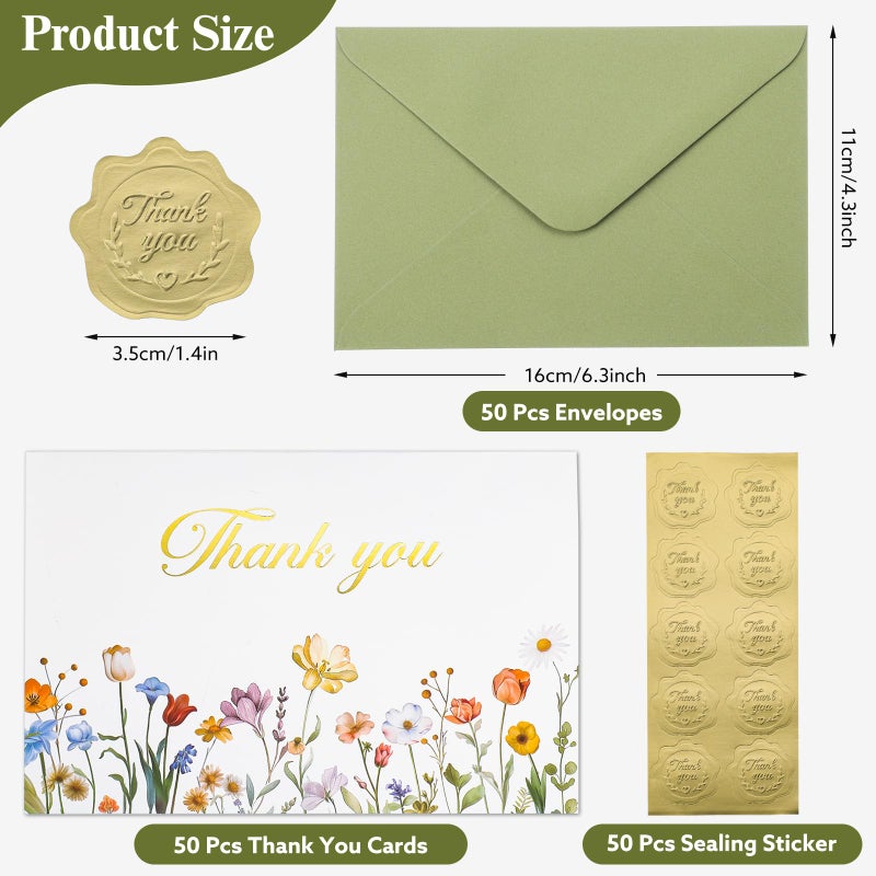 Thboxes 50 Pack Thank You Cards with Envelopes, Thank You Cards Bulk Blank Card Notes with Stickers 4x6 Inch Greeting Card for Wedding, Birthday, Baby Shower, Easter, Graduation, Mother's Day, Teacher's Day - Image 2