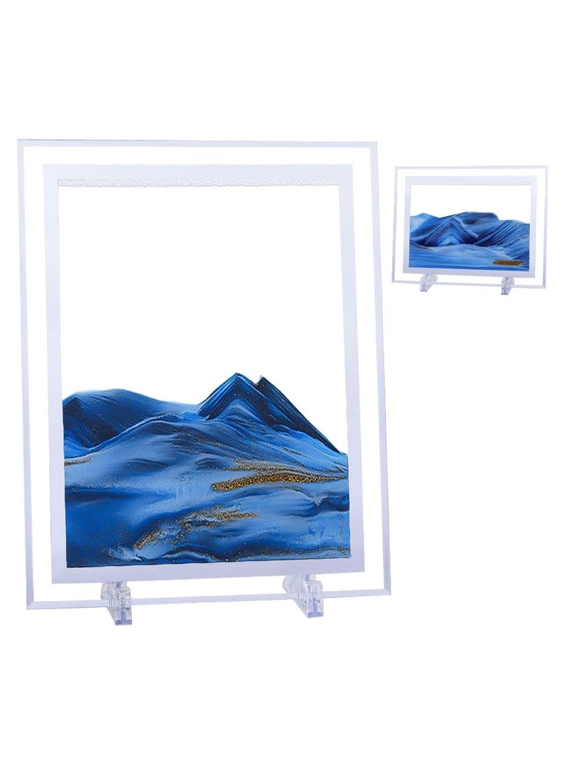Rubik 3D Moving Sand Art Picture Frame, Glass Deep Sea Sandscape in Motion Display for Adult Kids Desktop Home Office Work Decor 22x17cm (Blue)  - Image 1
