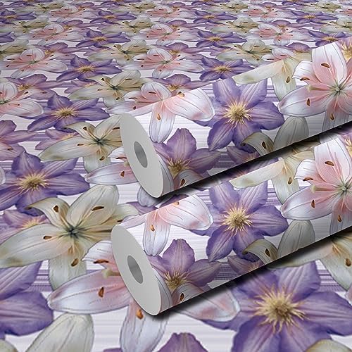 WallDaddy Pack of 2 Wallpapers | Buy 1 Get 2 | Wallpaper for Wall Sticker for Kitchen Wallpaper for Bedroom Wall and Wallpaper for Drawing Room | Self Adhesive Floral Wallpapers (Purple) - Image 1