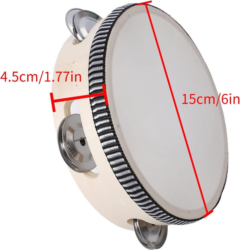 Javik Tambourine for Kids 6 Inch Hand Held Small Tambourines Drum with Metal Jingles Bell Percussion Musical Instrument for Party Games Music Education - Image 3