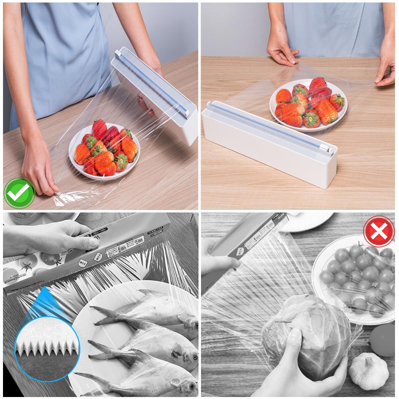 DEEMTON Plastic Wrap Dispenser With Cutter Aluminum Foil Dispenser Refillable Wrap Dispenser Plastic Food Wrap Dispenser Cling Film Dispenser With Cutter And With A Roll Of Bpa Free Cling Film. - Image 5