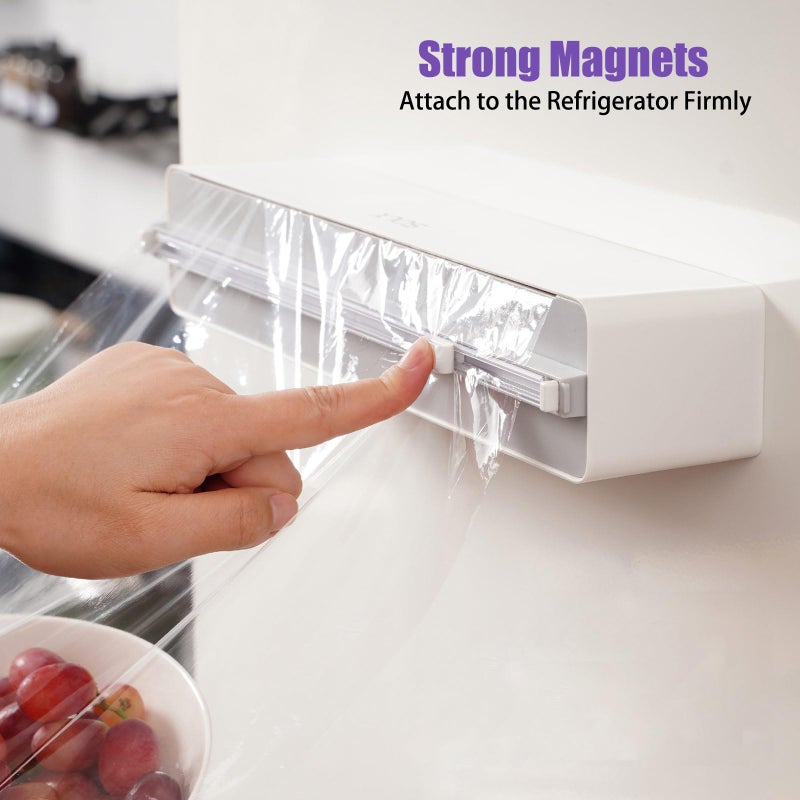 DEEMTON Plastic Wrap Dispenser With Cutter Aluminum Foil Dispenser Refillable Wrap Dispenser Plastic Food Wrap Dispenser Cling Film Dispenser With Cutter And With A Roll Of Bpa Free Cling Film. - Image 2