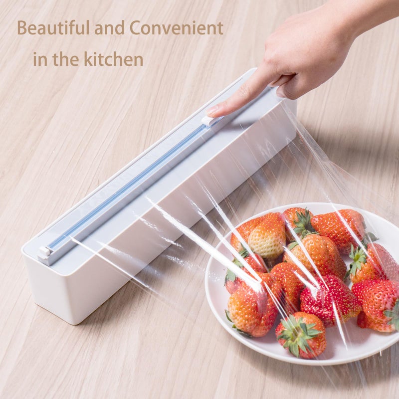 DEEMTON Plastic Wrap Dispenser With Cutter Aluminum Foil Dispenser Refillable Wrap Dispenser Plastic Food Wrap Dispenser Cling Film Dispenser With Cutter And With A Roll Of Bpa Free Cling Film. - Image 3