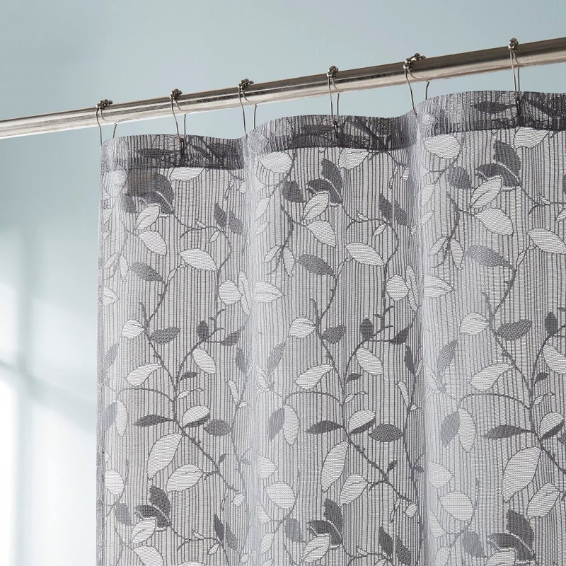 LinenZone Lace Shower Curtains with Elegant Leaf Design 72 x 72 Size Can Be Used As Both Rustic Shower Curtain or Modern Shower Curtain Bathroom Curtain with Scalloped Bottom Grace 72 x 72 Grey