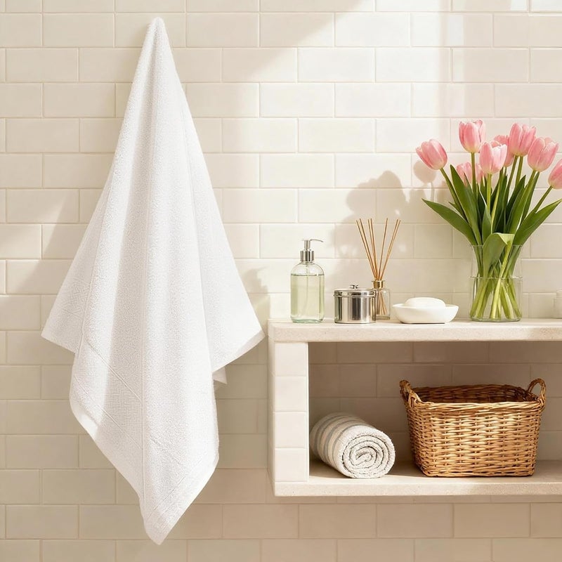 COZYART مجموعة مناشف استحمام بيضاء 6 قطع، فاخرة 100% قطن تركي 650GSM بجودة الفنادق، ناعمة، ماصة، مجموعات مناشف للحمام | 2 منشفة استحمام 2 منشفة يد 2 قطعة قماش للغسيل - Image 5