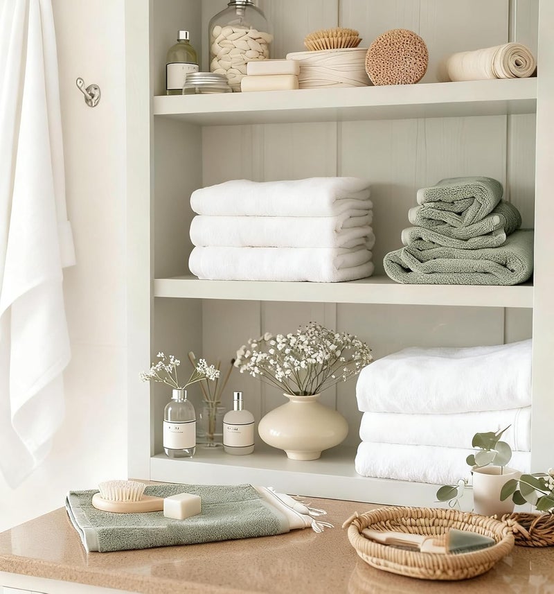 COZYART مجموعة مناشف استحمام بيضاء 6 قطع، فاخرة 100% قطن تركي 650GSM بجودة الفنادق، ناعمة، ماصة، مجموعات مناشف للحمام | 2 منشفة استحمام 2 منشفة يد 2 قطعة قماش للغسيل - Image 4