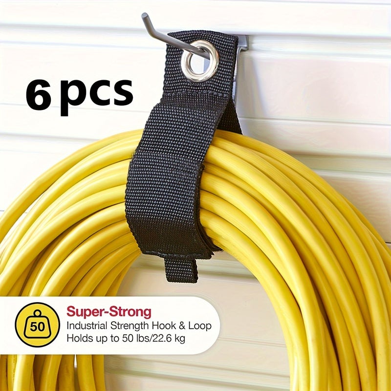 6 Pack Extension Cord Organizer Straps For Garden Hose Garage Wall - Image 1