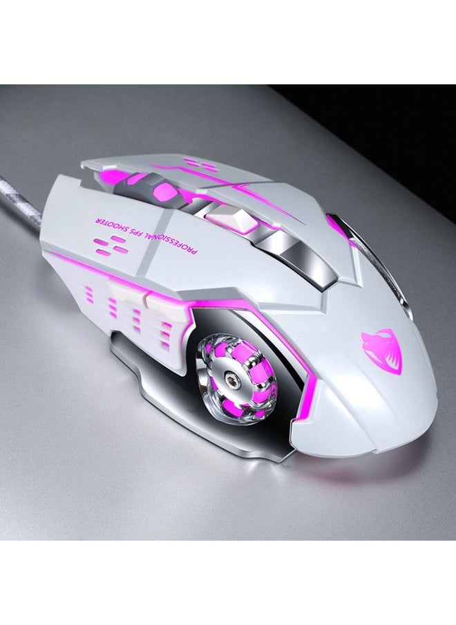 BURAQ - T-WOLF V6 USB Interface 6-Buttons 3200 DPI Wired Mouse Gaming Mechanical Macro Programming 7-Color Luminous Gaming Mouse, Cable Length: 1.5m(Macro Definition Audio Version White) - Image 1