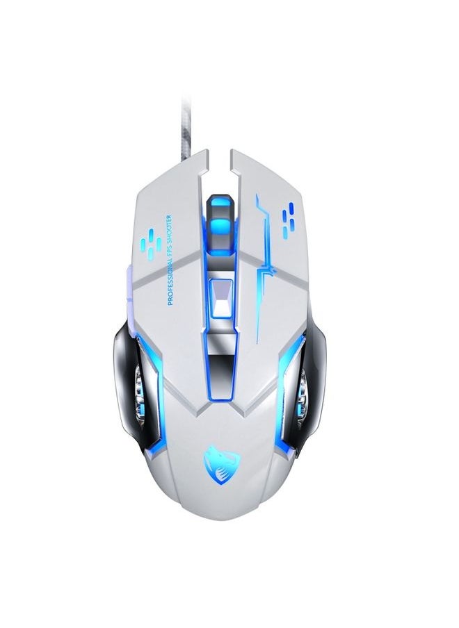 BURAQ - T-WOLF V6 USB Interface 6-Buttons 3200 DPI Wired Mouse Gaming Mechanical Macro Programming 7-Color Luminous Gaming Mouse, Cable Length: 1.5m(Macro Definition Audio Version White) - Image 1