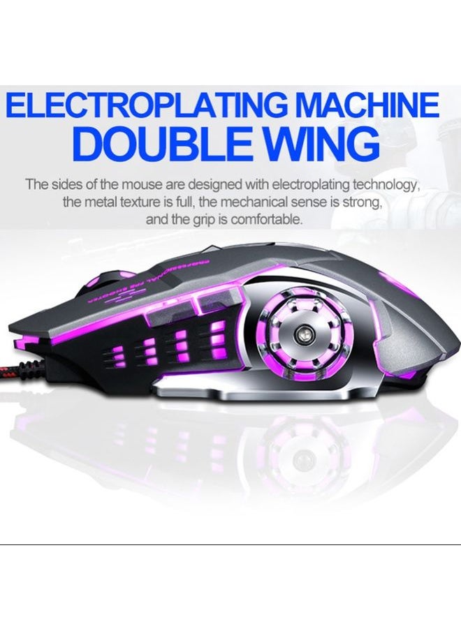 BURAQ - T-WOLF V6 USB Interface 6-Buttons 3200 DPI Wired Mouse Gaming Mechanical Macro Programming 7-Color Luminous Gaming Mouse, Cable Length: 1.5m(Macro Definition Audio Version White) - Image 1