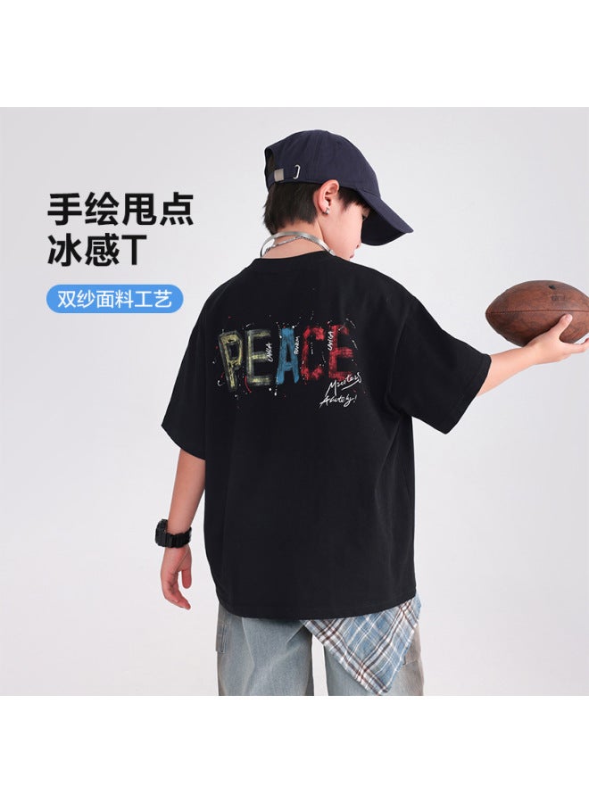 Men's Big Children's Summer Fashion Brand Pure Cotton Short-sleeved T-shirt  New  New Children's Summer Cool Top