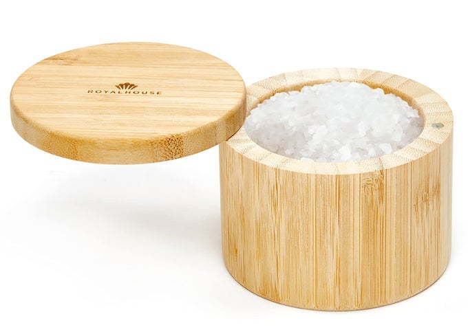 6 OZ CAPACITY NATURAL BAMBOO SALT AND PEPPER HOLDER WITH BAMBOO LID SALT CELLAR WITH MAGNETIC SWIVEL LID HEALTHY STORAGE BOX FOR HERBS OR FAVORITE SEASONINGS