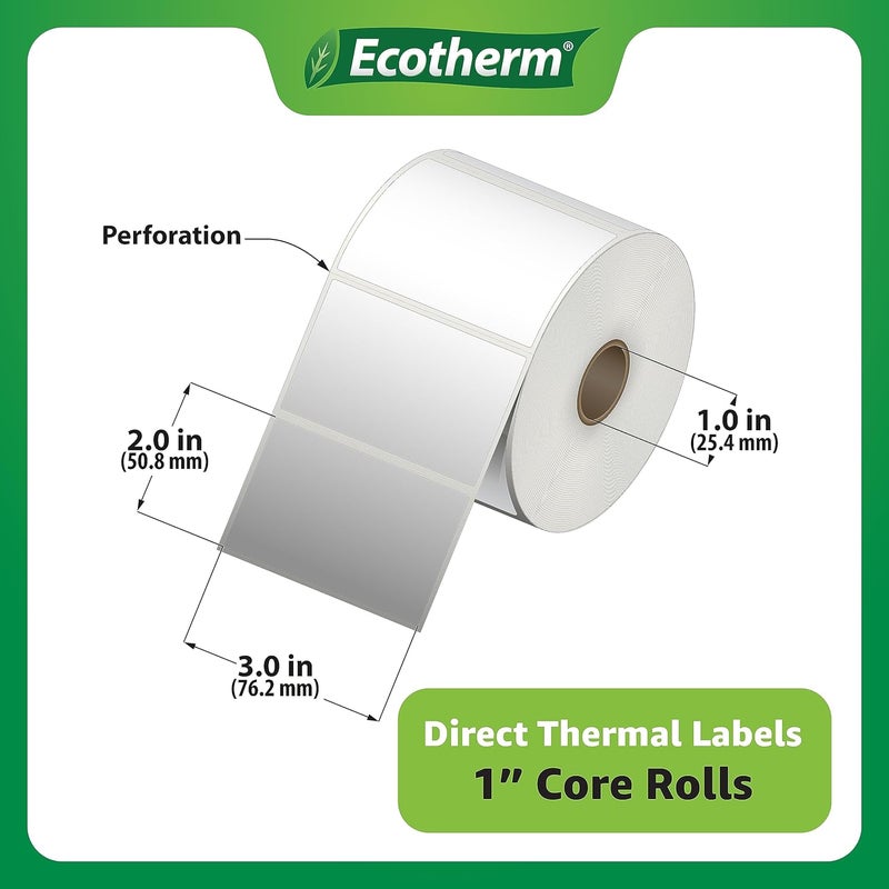 Ecotherm 3" x 2" Thermal Labels | 4 Rolls | 2940 Labels | fits Zebra, Munbyn, Rollo, Godex, Arkscan, iDPRT, Offnova Thermal Label Printers and More | Blank White Adhesive Stickers by - Image 3