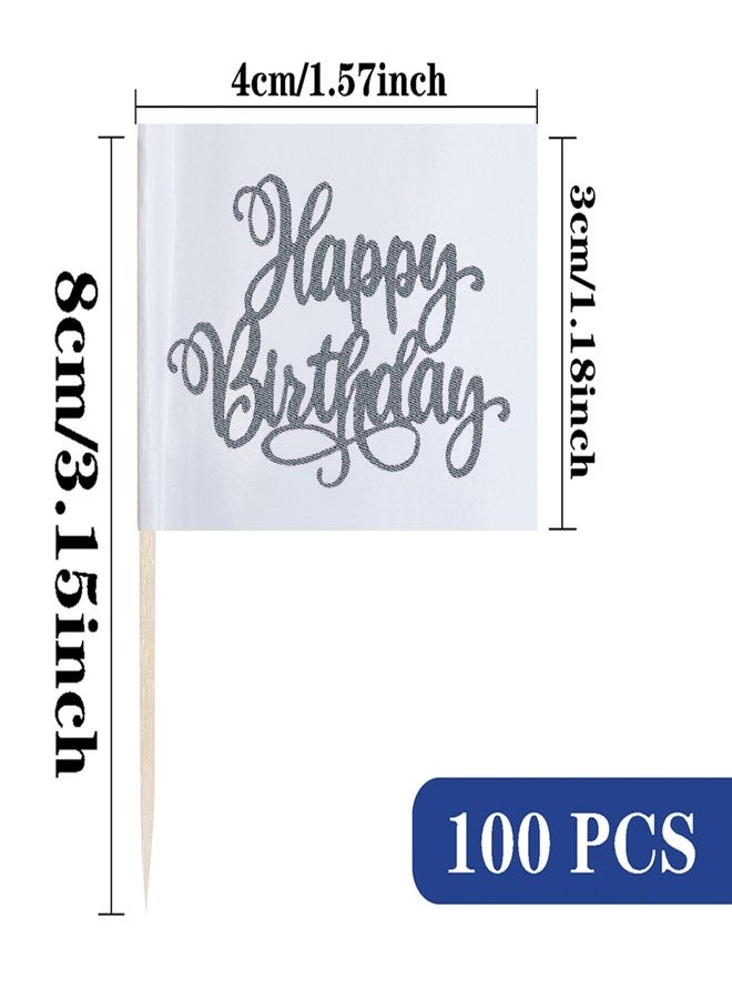 JBSJBS Silver Happy Birthday Cupcake Topper Flags Banner Mini Small Happy Birthday Toothpick Stick Flags Celebrating Happy Birthday Anniversary Cake Party Theme Decorations(100Pcs) - Image 2